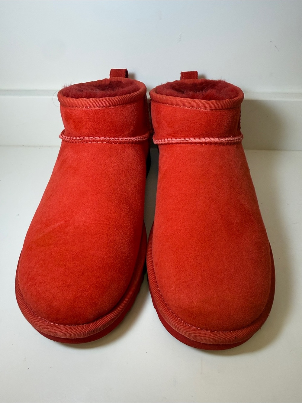 UGG Classic Ultra Mini Red Suede Slip-On Boots - Size 9